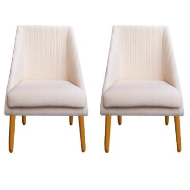 Imagem de Kit 02 Cadeiras Para Sala De Jantar Ana Pés Palito Veludo Bege D'classe Decor