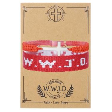 Imagem de xuzhiyuan WWJD Pulseira trançada com letras combinando proteção para casais presentes cristãos religiosos inspiradores O que Jesus faria pulseiras, pulseira da amizade, presente para mulheres e