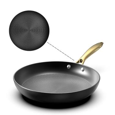 Imagem de ZAZYCHEF Frigideira antiaderente de ferro fundido de 25,4 cm, frigideira resistente para aquecimento uniforme, frigideira antiaderente durável com alça para ficar fresca, compatível com indução