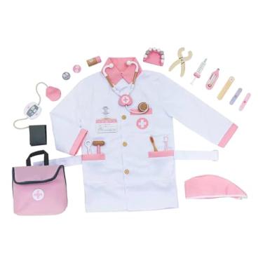 Imagem de Almencla Kit de Fantasia de Médico para Crianças de 3 a 8 Anos - Design Realista e Leve - Ideal para Presentear em Festas - Acessórios e Roupa de Simulação, Rosa