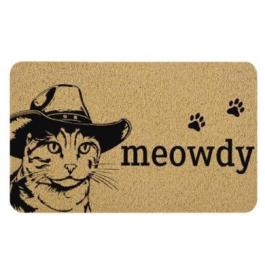 Imagem de Cabana Bro Tapete de porta de gato ocidental, capacho engraçado cowboy gatinho meowdy para porta da frente, entrada de varanda, entrada de entrada, capacho de boas-vindas para gatos, tapete de banho