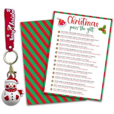 Imagem de Kit de jogo Christmas Pass The Gift, 2 cartas de jogos com 1 lindo boneco de neve, jogos quebra-gelo para a família de inverno, suprimentos engraçados para festa de Natal, lembrancinhas e decorações