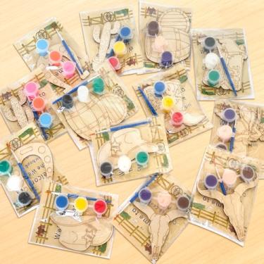 Imagem de 24 Set Western Cowboy Party Favors Western Unfinished Wood Cutouts Rodeo Wooden Painting Kit Gifts Bulk with Brushes Cards for Wild West Cowboy & Cowgirl Birthday Party Favors Classroom DIY Craft