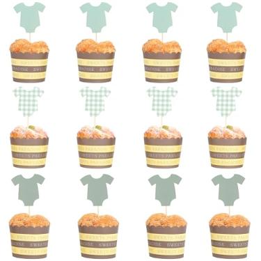 Imagem de 12Pcs Baby Bodysuit Cupcake Toppers - Welcome Baby Party Decorations,Gender Reveal Neutral Party Photo Props,Green Short Sleeve Onesie Cupcake Topper,Clothes Jumpsuit Birthday Supplies