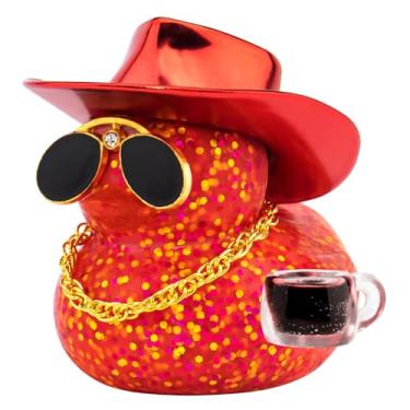 Imagem de wonuu Coffee Lover Rubber Duck, Cafe Bar Car Dashboard Decoration Iced Americano Ducks Espresso Duckie Mini Sparkly Sequined Ducky, Dark Red