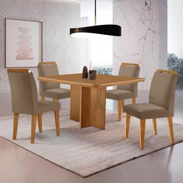 Imagem de Mesa Olimpia 90 Mdf Canto Copo E Com 4 Cadeiras Athenas Veludo Capuccino Naturalle