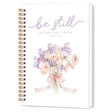 Imagem de TWRVI Caderno espiral cristão floral, caderno religioso pautado na faculdade para material de escritório escolar, Be Still and Know That I Am God. Cadernos de diário da Bíblia 14 x 21 cm, 164 páginas