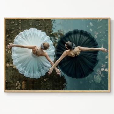 Imagem de Pintura de menina de balé elegante imagem de dançarina preto branco pôster de bailarina mulher dançando pintura de balé senhora dançando arte de parede retrô pôster dançarina moderna tela sala de