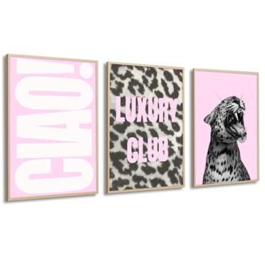 Imagem de Arte de parede de leopardo rosa na moda decoração de parede em tela de guepardo preppy Y2k pôsteres modernos estampas de guepardo imagens elegantes de clube de luxo arte estética leopardo para meninas