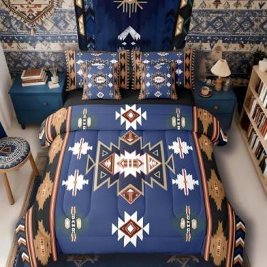 Imagem de Erosebridal Conjunto de edredom King Size Western Bed in a Bag | Conjunto de cama com estampa geométrica nativa do sudoeste, estilo nórdico exótico, asteca, conjunto de cama de diamante triangular