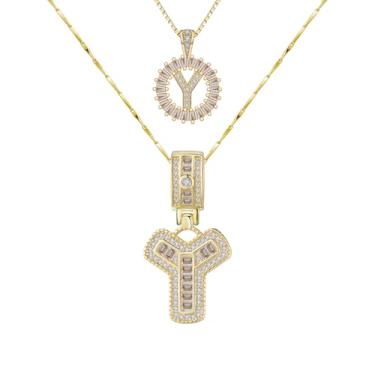 Imagem de Colar com letras banhado a ouro 14 k Bling Delicado Colares Modernos Grossos Nome Personalizado Colar Círculo Redondo Pingente Zircônia Letras Nome Cristal Joias Presentes para Mulheres Zircônia A-Z