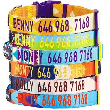 Imagem de Blueberry Pet Coleira de cachorro personalizada com 6 padrões, design geométrico, pequeno, ajustável para identificação para cães pequenos bordados com nome de animal de estimação e número de telefone