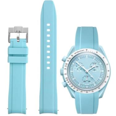 Imagem de Nizonlaie Pulseiras de relógio de silicone com extremidade curvada, compatível com Omega X Swatch Moonswatch, 20 mm, curvado, sem lacunas, liberação rápida, pulseira de borracha de silicone premium