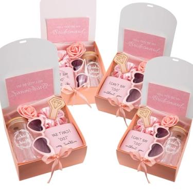 Imagem de Presentes de pedido de dama de honra, presente de dama de honra, inclui caixa de presente de casamento, caixa de joias, bolsa de maquiagem, pulseira, flor de espuma, cartão convidado, óculos, taça de