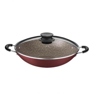Imagem de Wok Tramontina Paris 32cm Em Alumínio Com Revestimento Antiaderente Vermelha E Tampa De...
