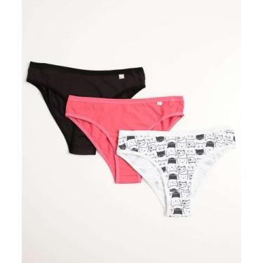 Imagem de Kit 3 Calcinhas Biquíni Delcotton-36063, Preto e branco, G