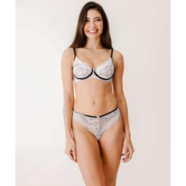 Imagem de Calcinha Fio Dental Renda Marisa-07075, Preto e branco, M