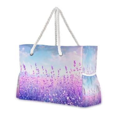 Imagem de Wassud Bolsa de praia Violet Dream Large para mulheres, impermeável, à prova de areia, bolsa de viagem com zíper e bolso para piscina, academia, acampamento