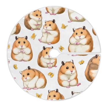 Imagem de CEBUGI Saia de árvore de Natal de 89,9 cm, tapete redondo macio com cordão, saia de árvore de hamsters fofos para decoração de Natal, Halloween, férias em casa