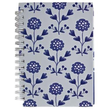 Imagem de Caderneta Minicaderno 14 cm Floral Azul Azulejo 80 Folhas - Culturama