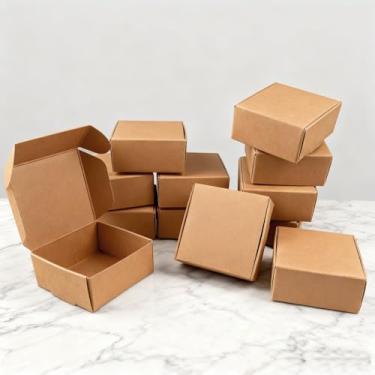 Imagem de 12 peças de mini caixas de presente marrons pequenas caixas de embalagem de papel kraft para joias, lembrancinhas de festa, embalagem de presente de casamento