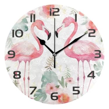 Imagem de YETTASBIN Relógio de parede flamingos florais, silencioso, sem tique-taque, operado por bateria, relógio redondo decorativo criativo para cozinha, sala de estar, banheiro, decoração de escritório em