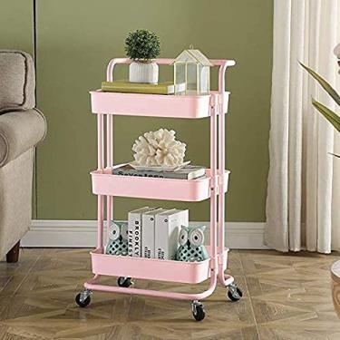 Imagem de LMJYU Carrinho utilitário de 3 níveis, carrinho de armazenamento com rodízios, carrinho organizador multifuncional com alça superior, cestas de malha abdominal, carrinho de armazenamento com freios