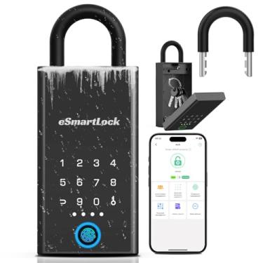 Imagem de Foxlock Caixa de bloqueio de chave de impressão digital com código, caixa de bloqueio digital sem fio com controle de aplicativo Bluetooth, grande à prova d'água para unidade de armazenamento Airbnb