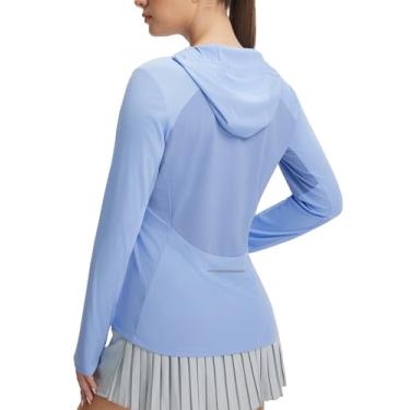 Imagem de baleaf Moletom feminino com capuz com proteção solar FPS 50+, camisas de manga comprida para caminhadas, pesca, uso ao ar livre, leve, UV, azul claro, G