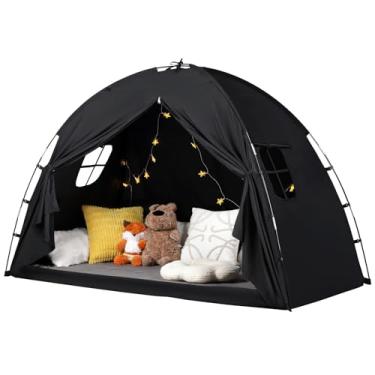 Imagem de Tenda para cama tamanho solteiro – espaço de dormir com privacidade com design blackout, barraca de cama respirável portátil para transição de crianças pequenas 、 uso no chão do quarto com corrente de