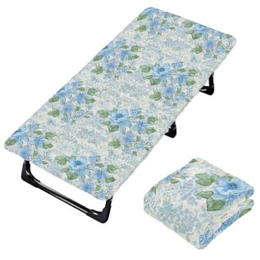 Imagem de Burbuja Lençol de berço de flores azuis para crianças, lençol de cochilo acolchoado portátil com faixa elástica para meninas e meninos, lavável na máquina, 63,5 x 127 cm