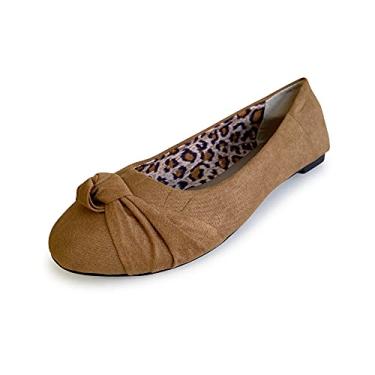 Imagem de Epic Step Sapatilhas de balé para mulheres, sapatos rasos confortáveis para mulheres, elegantes casuais, bico redondo, Conhaque, 39