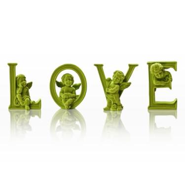 Imagem de FOLKOR LIFE Escultura moderna de veludo de anjos querubim para decoração de casa, estátua flocada de amor de cupido, estatueta de resina para sala de estar, quarto, escritório, estantes, casamentos