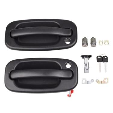 Imagem de Interruptor de ignição e cilindro de fechadura frontal esquerda direita com conjunto de maçanetas externas compatível com Buick/GMC/Hummer/Pontiac substitui # 15298924, 15034985, 15034986, 19356468