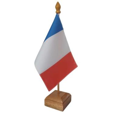 Imagem de Bandeira de Mesa Elegance França, Dupla Face, 19x13cm, Base Madeira Natural, Tecido Oxford, Decorativa, Escritório e Eventos