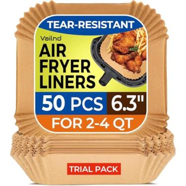 Imagem de Forros de papel Air Fryer, 50 peças de forros de fritadeira a ar descartáveis, folhas de papel de pergaminho quadrado de 16 cm para cesta de airfryer de 2 a 4 qt, forro antiaderente e à prova de óleo