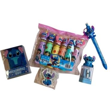 Imagem de Kit Escolar Stitch, Conjunto de Material Escolar com caneta, Borracha, Apontador e Acessórios Temáticos