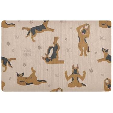 Imagem de TSENQUE Capacho marrom personalizado engraçado para cães com pose de ioga, tapete fofo de Halloween, tapetes lamacentos para cães, grande, antiderrapante, para ambientes internos, 81 x 50 cm