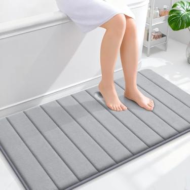 Imagem de OLANLY Tapete de banho listrado de espuma viscoelástica 111 x 61 cm, tapetes absorventes super macios, secagem rápida, tapetes de chuveiro laváveis na máquina, tapete de banho, acessórios de decoração