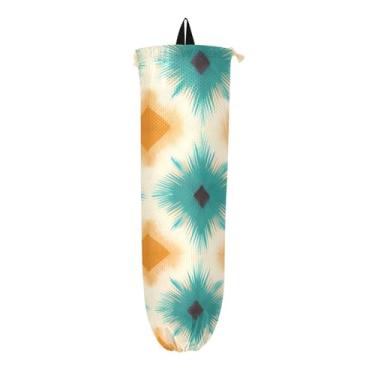 Imagem de Organizador de sacolas plásticas étnicas coloridas quadradas e trevos, suportes de saco de plástico para suporte de parede de sacolas de supermercado