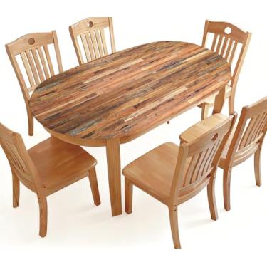 Imagem de Phyxara Toalha de mesa oval com borda elástica com fundo de textura de madeira rústica, impermeável, limpável, ótima para festas de cozinha em casa, jantar, serve para mesas ovais de 122 x 172 cm