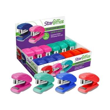 Imagem de Staroffice - Grampeador plástico mini colorido | Grampeia até 18 folhas | Utiliza grampos 24/6 e 26/6 | Ideal para uso escolar, office e portátil