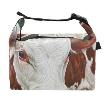 Imagem de TSENQUE Lancheira branca para mulheres, lancheira reutilizável, lancheira para trabalho, estampa animal, bolsa térmica para adultos