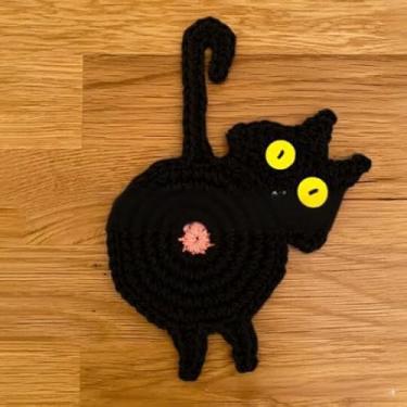 Imagem de Porta-copos de tecido preto para gatos com base de cortiça antiderrapante, protetor de mesa absorvente para canecas e copos