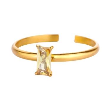 Imagem de Anel Quadrado De Zircônia Roxa Em Aço Inoxidável Dourado, Joia De Pedr