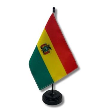 Imagem de Bandeira de Mesa Bolívia, Decorativa, Dupla Face, Multicolorido, 19x13cm, Base e Haste Preta, Escritório e Eventos, Oxford