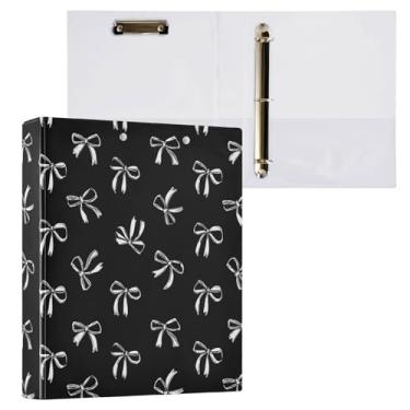 Imagem de Aslsiy Fichário de fita branca com 3 anéis, 3 cm, preto, redondo, prancheta, organizador decorativo para material de escritório