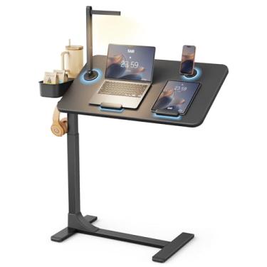 Imagem de SAIJI Mesa de cabeceira ajustável com rodas, altura e ângulo de 360° ajustável, mesa sobreposta com rodas, pneumática, mesa de cama móvel, mesa de pé, uso doméstico em hospitais