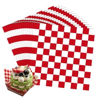 Imagem de Honeydak 200 folhas de papel de cera quadriculada, 18 x 18 cm, forros de cesta de alimentos para sanduíche, hambúrguer, à prova de gordura, embalagem de alimentos para piquenique ao ar livre (vermelho