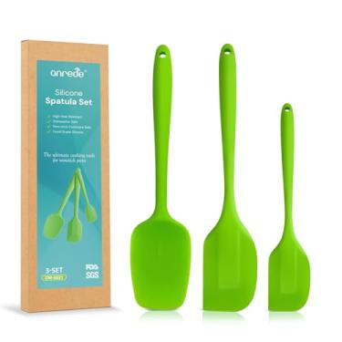 Imagem de Conjunto de 3 espátulas de silicone, espátulas flexíveis resistentes ao calor para assar, cozinhar e misturar - antiaderentes, laváveis na lava-louças (verde)